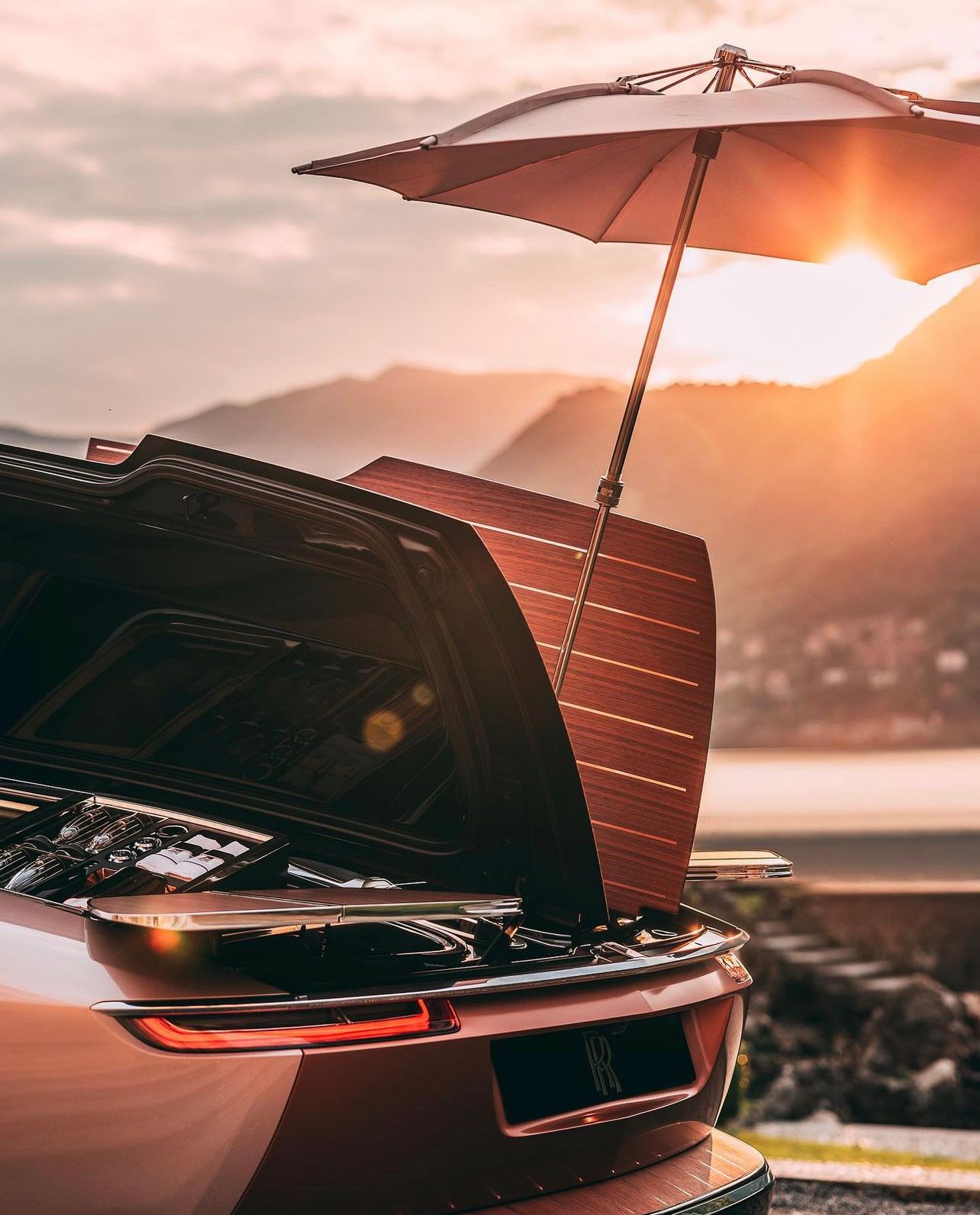 Sunset with Rolls Royce Boat Tail at Como, Italy